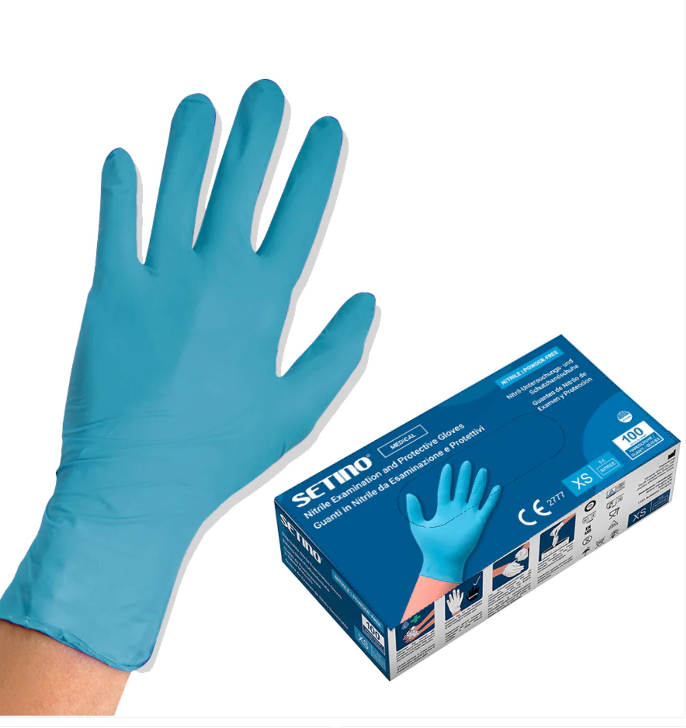 SETINO Jednorázové nitrilové vyšetřovací rukavice modré 100 ks XS